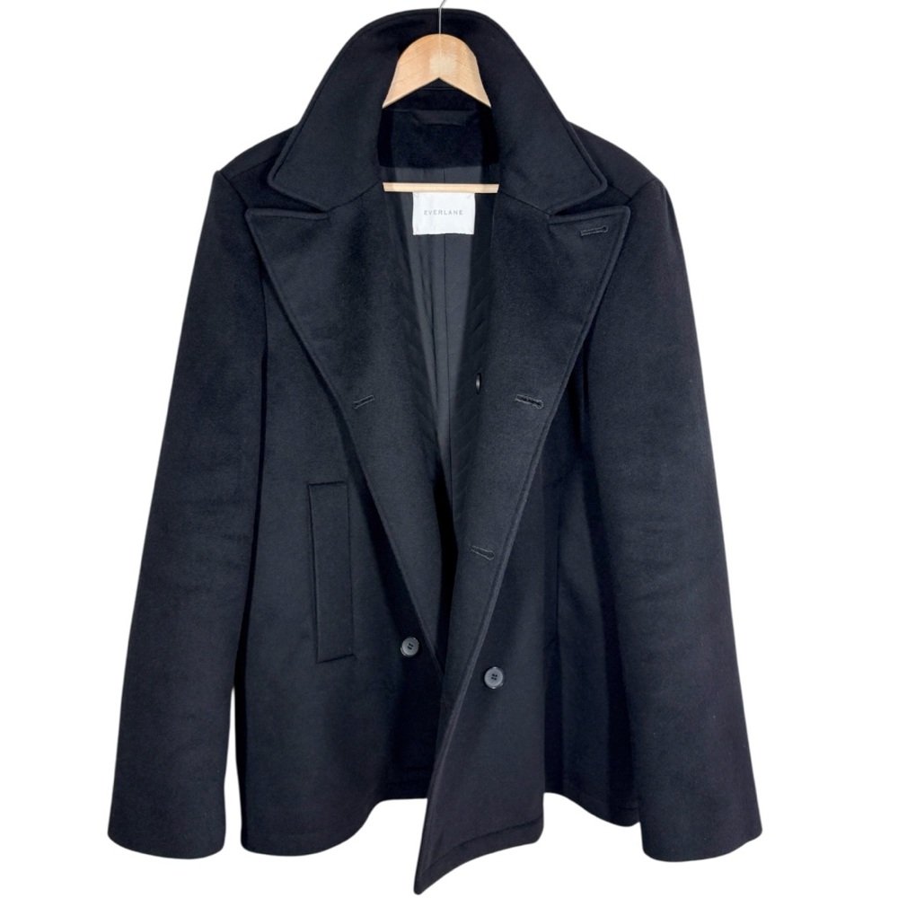 EVERLANE Mens Modern Peacoat Wool Cashmere Double Breasted Size XL Black - Picture 9 of 16